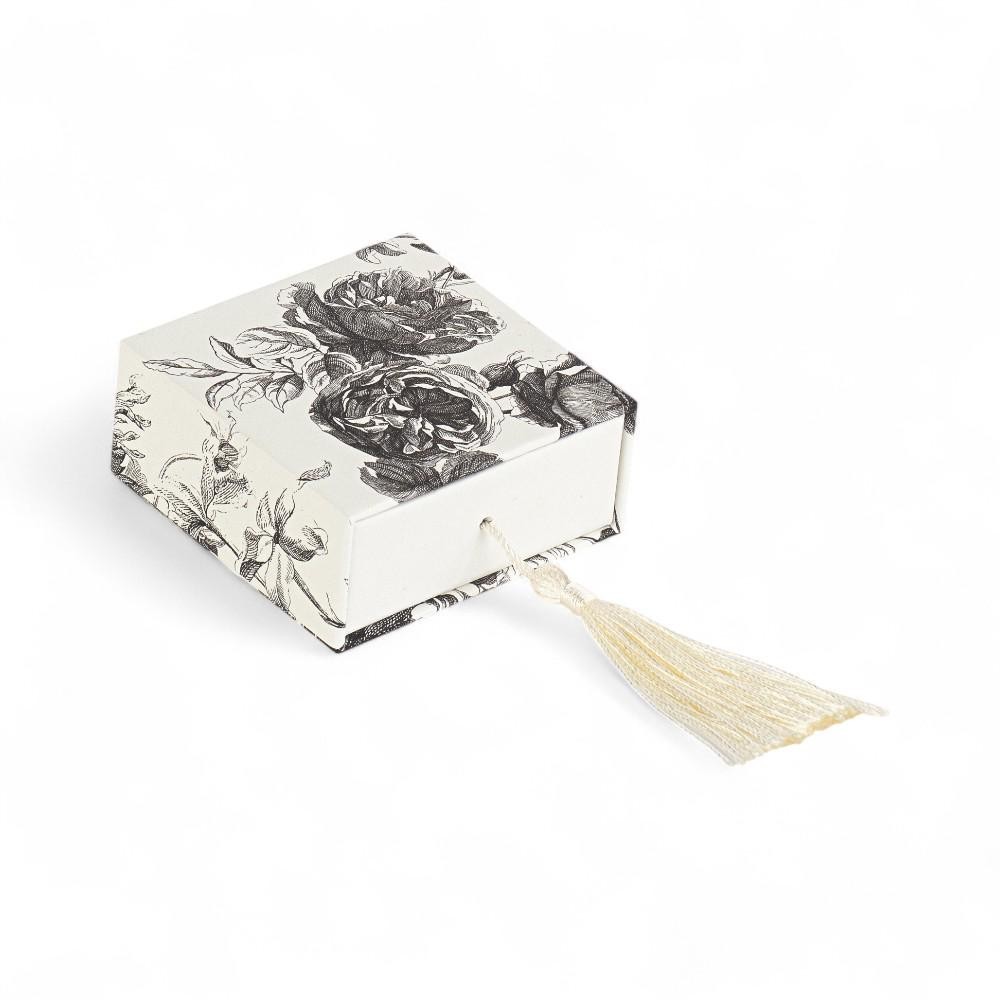 SCATOLA TOILE NERA 7X7X3CM CON INSERTO E NAPPINA